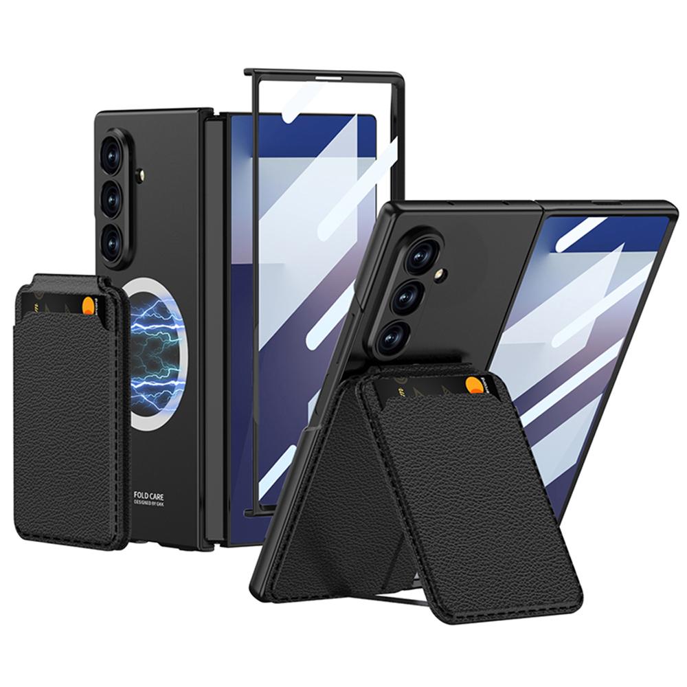 

GKK For Samsung Galaxy Z Fold7 5G Magnetic Case PC+Tempered Glass Phone Cover with Card Holder Kickstand Black