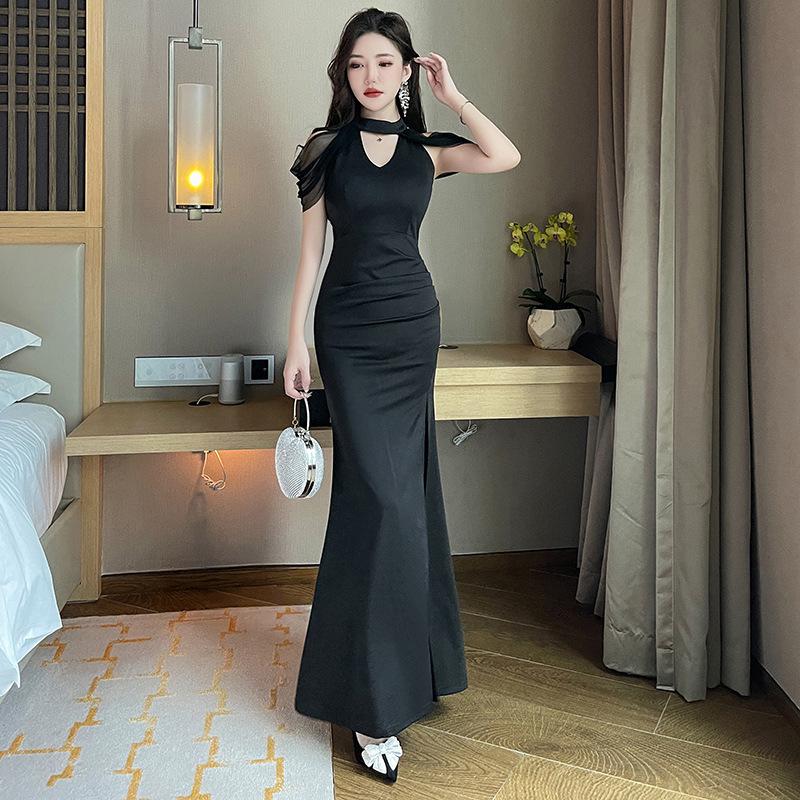 Elegant Slimming Evening Dress for Nightclub Massage Technicians
