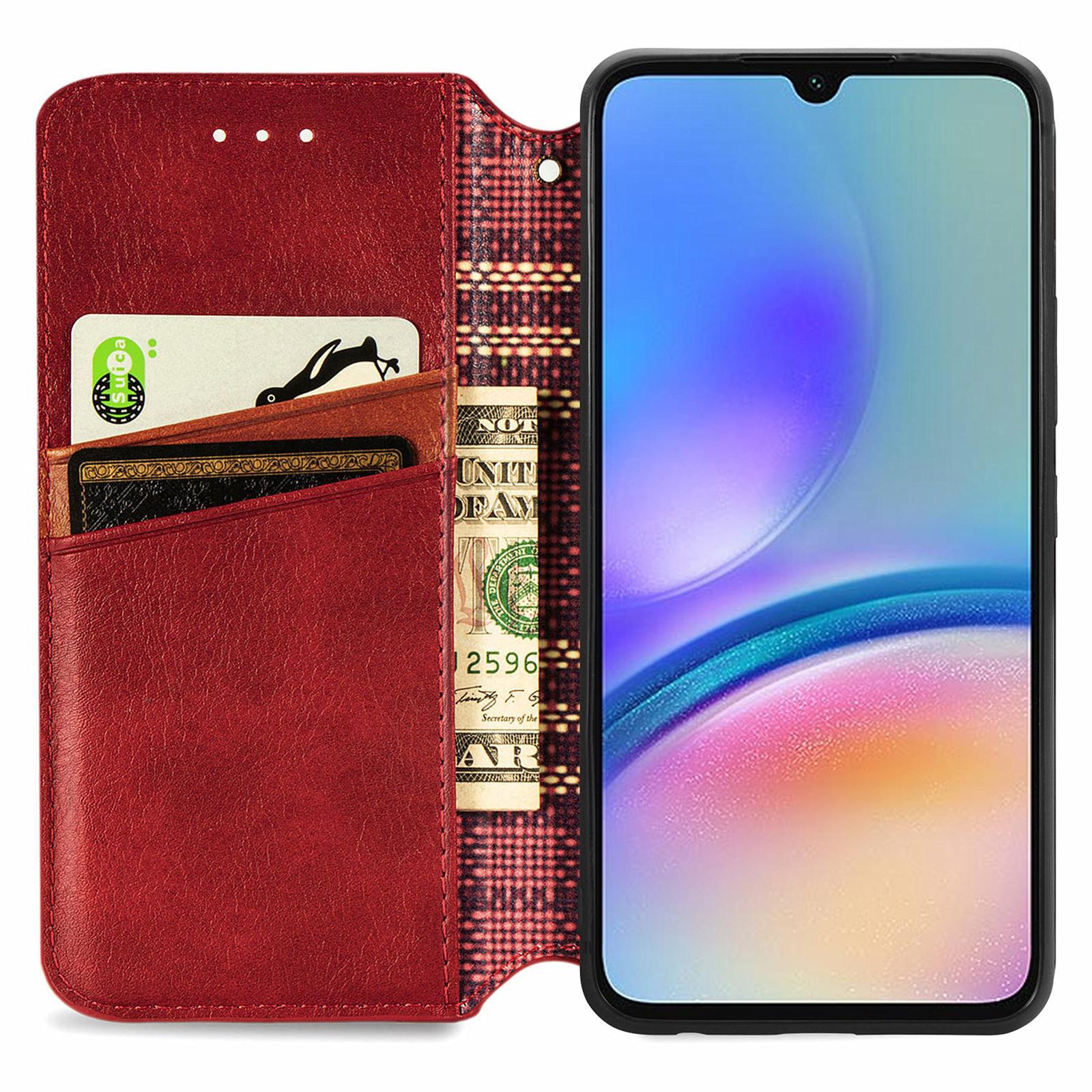 

For Samsung Galaxy A05s 4G PU Leather Case Rhombus Imprint Wallet Stand Phone Cover Red
