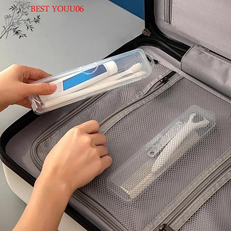 (YOUU06)3Pc Clear Portable Toothbrush Storage Box Modern Plastic Breathable Travel Toothbrush Storage Box For Travel Acessory