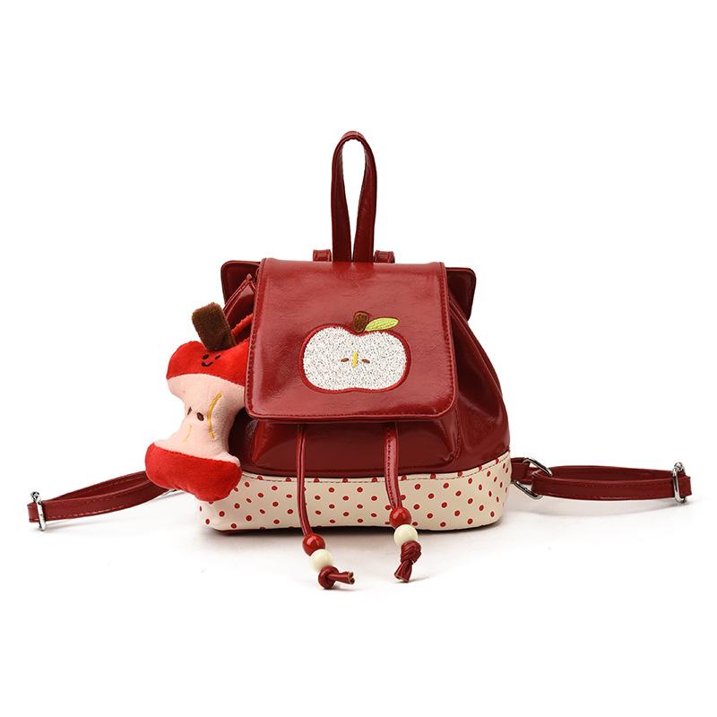 

Рюкзак для девочек в корейском стиле, большой вместимости, с милой вышивкой фруктов Bag Only красный