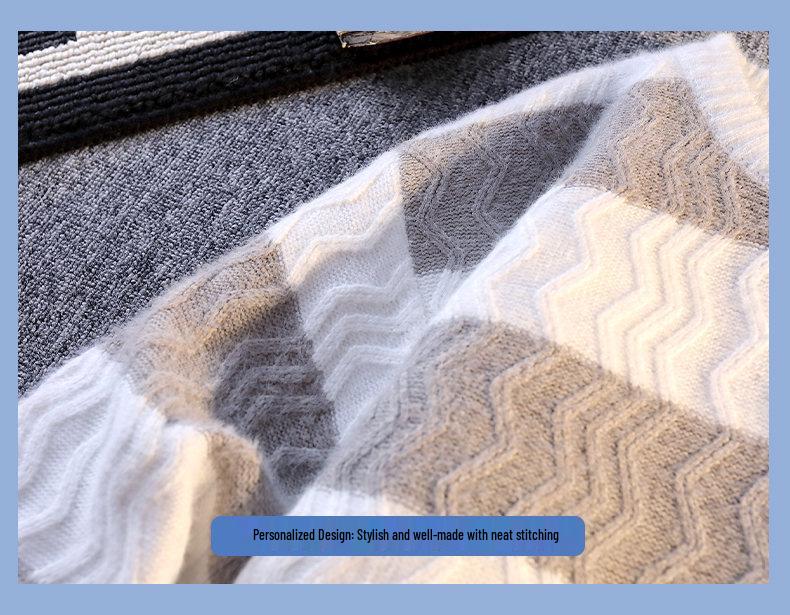 2025 Autumn/Winter Men's Korean Style Color Block Striped Loose Knit Sweater