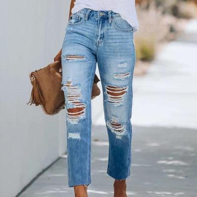 Pantalones Vaqueros Rasgados Adelgazantes de Otoño/Invierno para Mujer
