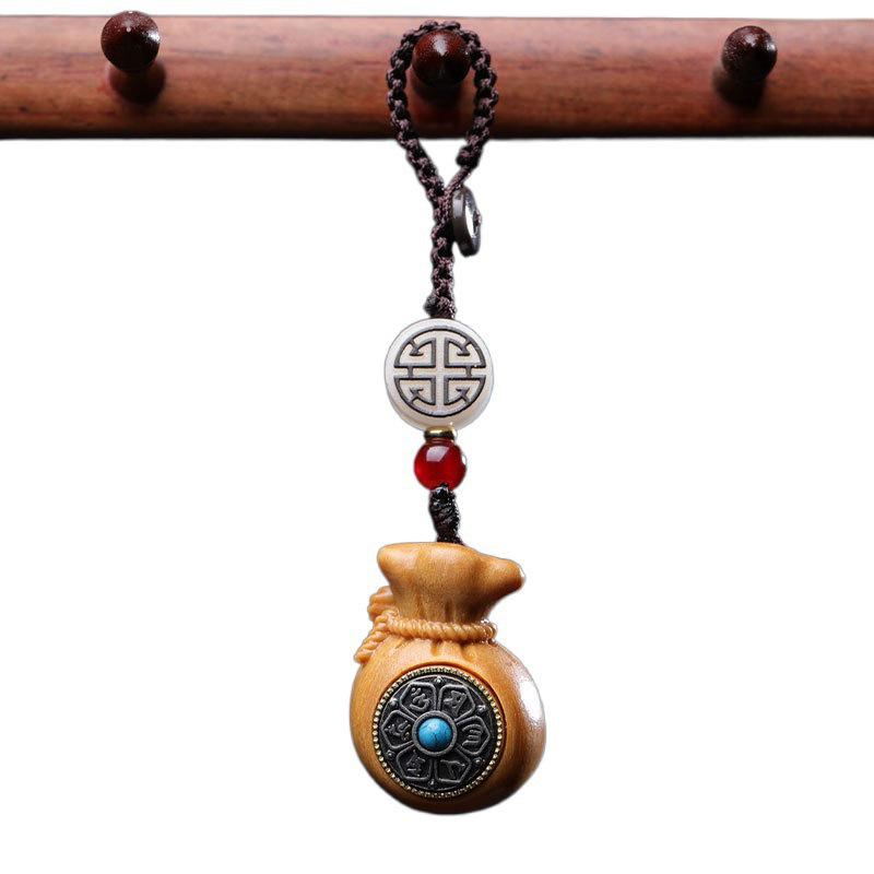 Rosewood and Green Sandalwood Qian Fudai Car Keychain Pendant and Phone/Bag Chain