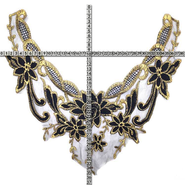 Koronkowy Kołnierzyk Rozpuszczalny w Wodzie, Kołnierzyk ze Złotą Nicią, Koronkowy Broszka Haftowana na Siatkowym Spodzie, Akcesoria Koronkowe DIY, Czarno-Złoty