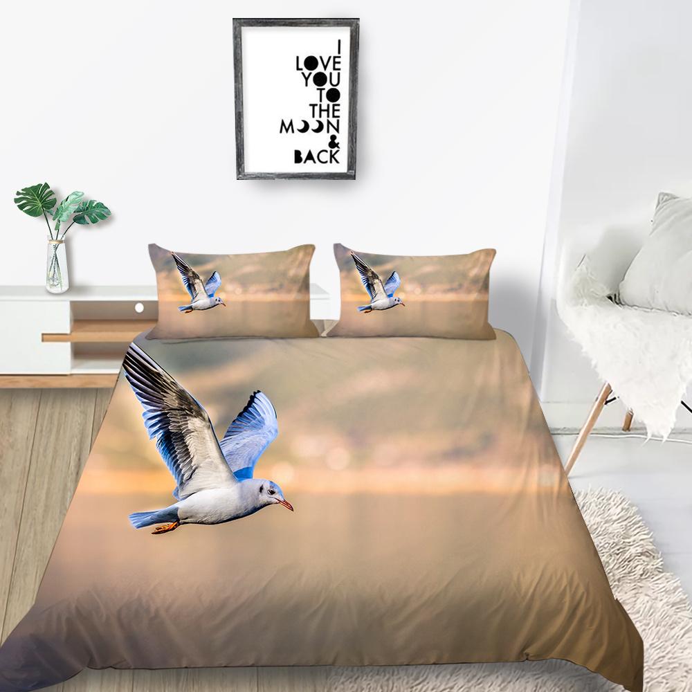 Home Bedclothes Decor Bed Quilt Cover Set Modern Bedspread 3D Birds Design Printing Microfiber Bedding Suit