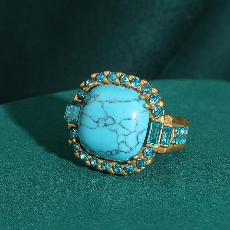 Vintage Art Deco Turquoise Ring | 18K Gold-Plated & Copper | Prong-Set Stone Design
