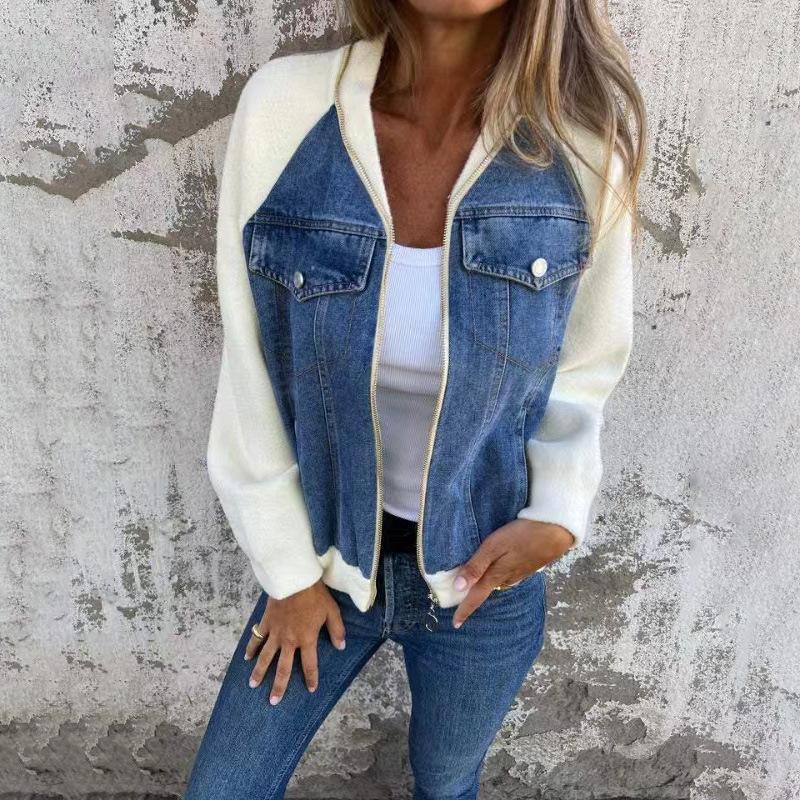 Ženy Podzim Zima Denim Prošívání Bundy Dámské Neformální Dlouhý rukáv Zip Džíny Svrchní oděvy Kabáty