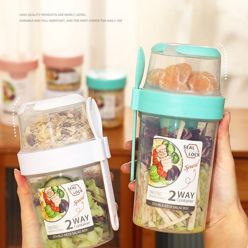 Portable Blender Double-layer PP Salad Cup with Fork Seal Washable Light Meal Scale Juice Cup Large Capacity Fat Reducing Cup