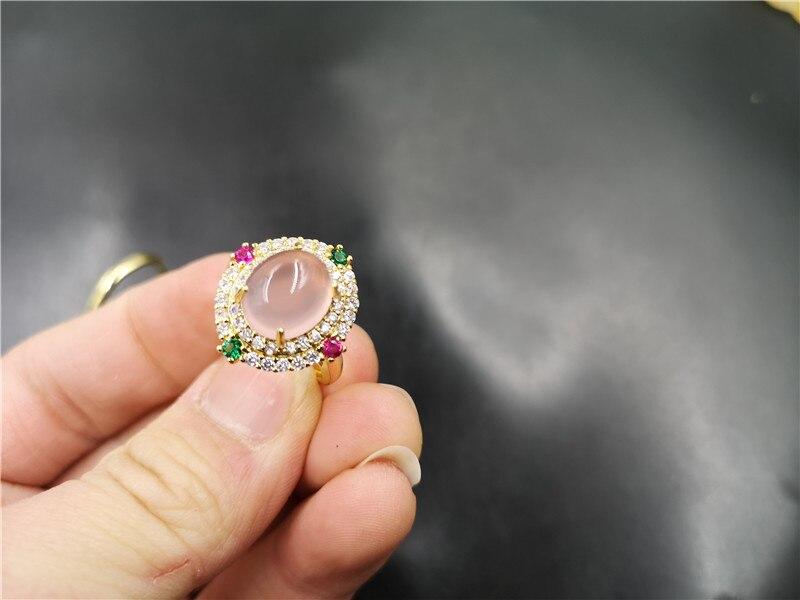 Finger Ring Parity Jade Gold Tone Encrusted Pink Exquisite Agate Women 'S Rings Full Of Diamond EncrustedTrendy Rings