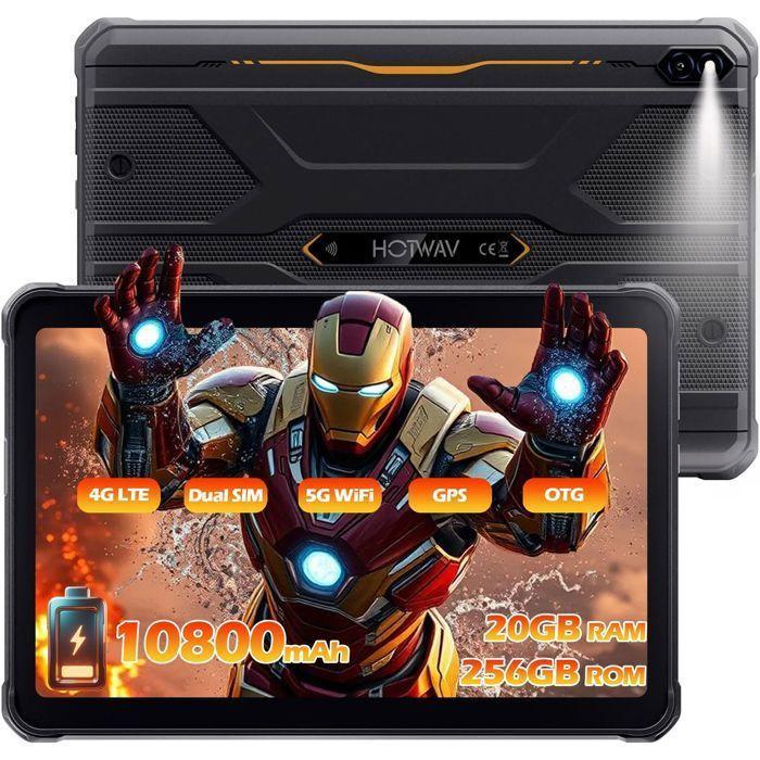 Tablette Incassable 20Go+256Go 10.1 10080mAh Tablette Tactile Android 14 Double SIM 4G/IP68&IP69K/GPS Orange