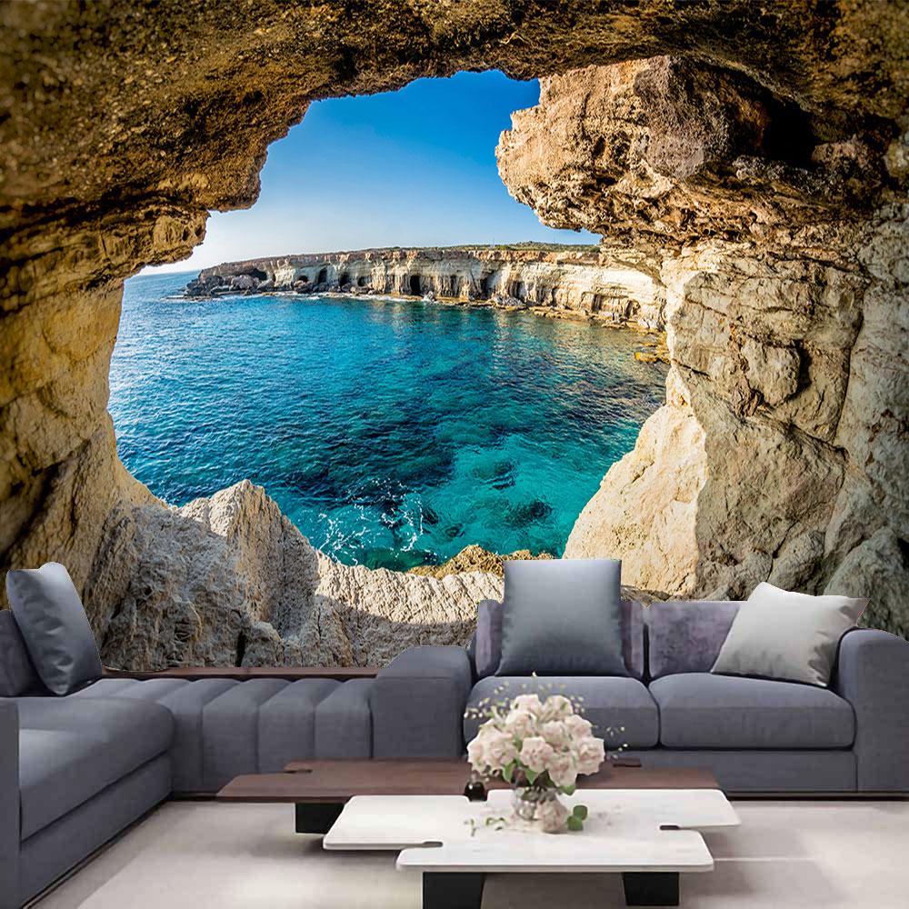 Ocean View Wall Tapestry Forest Waterfall Lotus Decoration Wall Carpet Beach Tapestry Living Room Bedroom Background Cloth