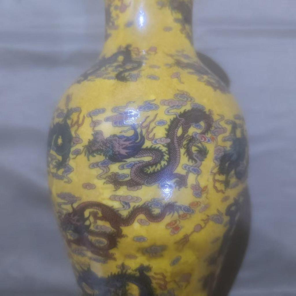 Antique Enamel Porcelain Vase with Luminous Dragon Pattern