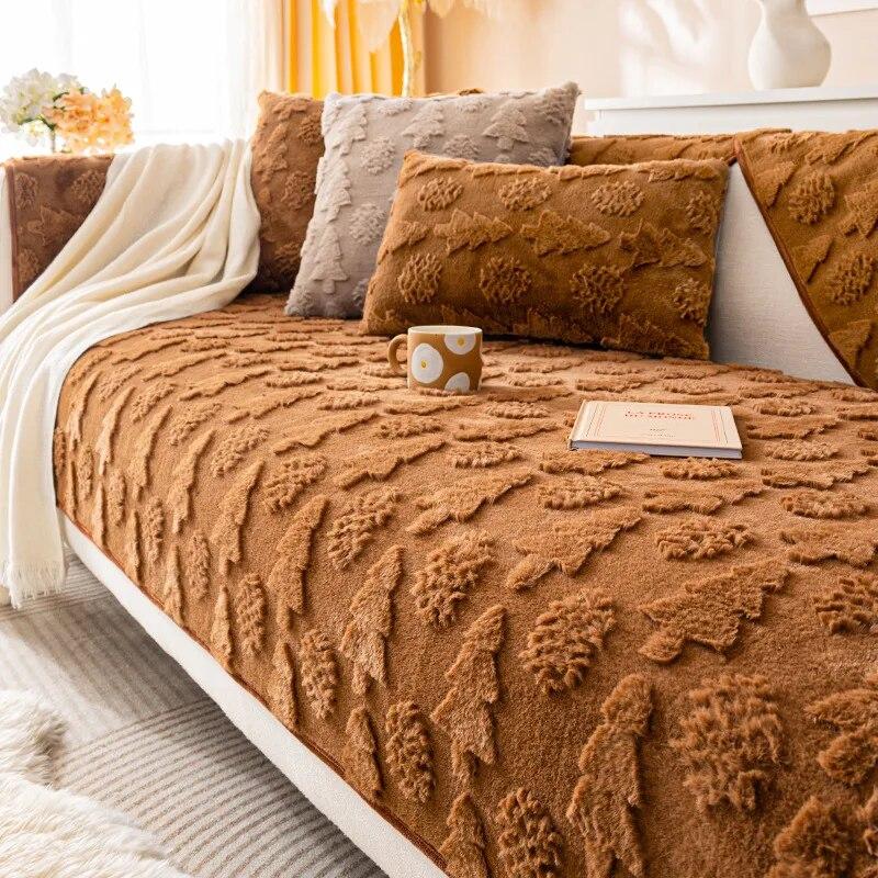 Merry Christmas Soft Faux Fur Warm Sofa Covers Anti-slip Couch Protector Solid Color Sofa Cover Towel Sofa Blanket Pet Kid Mat