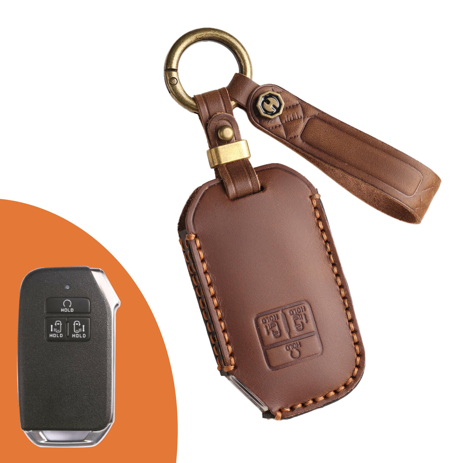 

Чехол для ключа автомобиля подходит для Kia Jiahua, полностью ручной работы, кожаный, деловой, для защиты ключа автомобиля, кольцо-брелок коричневый