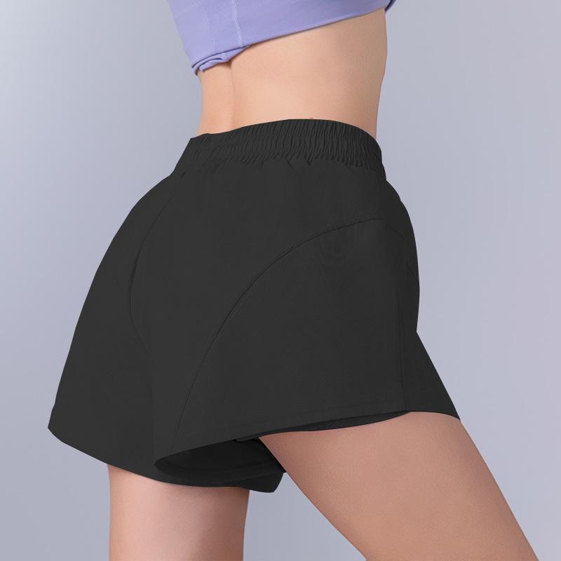 

Женские быстросохнущие шорты для йоги с карманами - Спортивные с эффектом двухслойности M чёрный