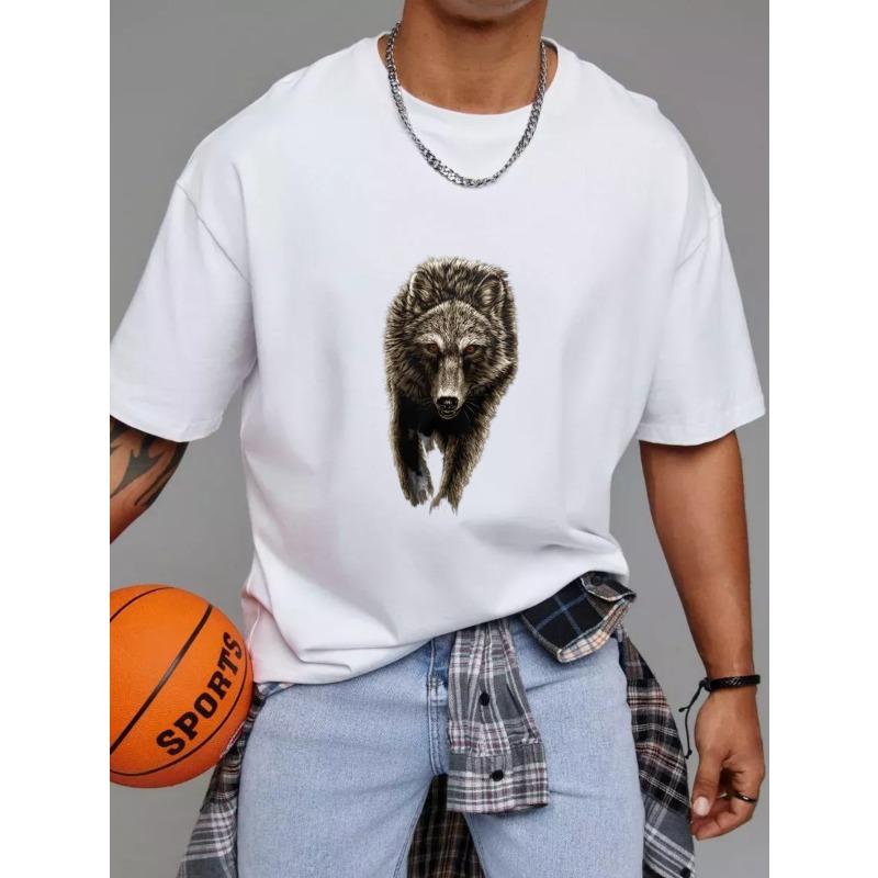 Wolf Graphic T Shirt White Wolf Animal Print for Casual Wear