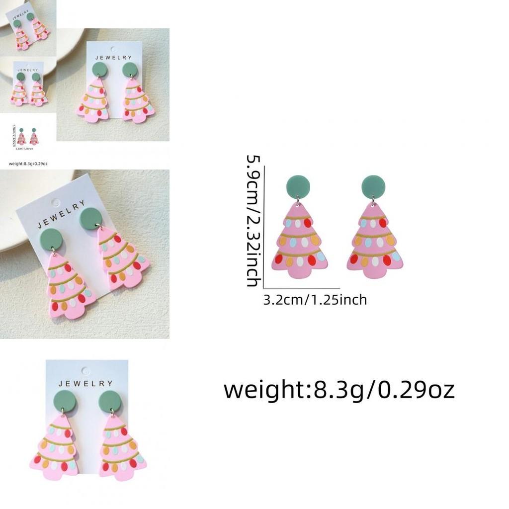 Festive Creative Cartoon Christmas Tree Earrings With Fun Floral And Geometric Design
