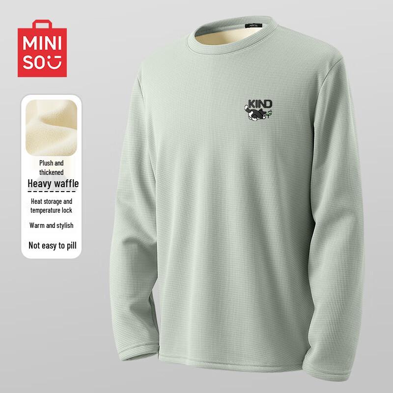 MINISO Men s Waffle Knit Fleece-Lined Thermal Long-Sleeve T-Shirt M
