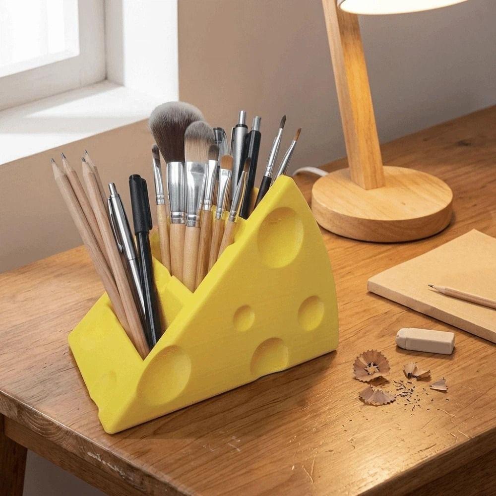 Cheese Remote Control Storage Box Cute 3 Grids Desktop Storage Rack Save Space Creative Makeup Brush Bucket Office Supplies