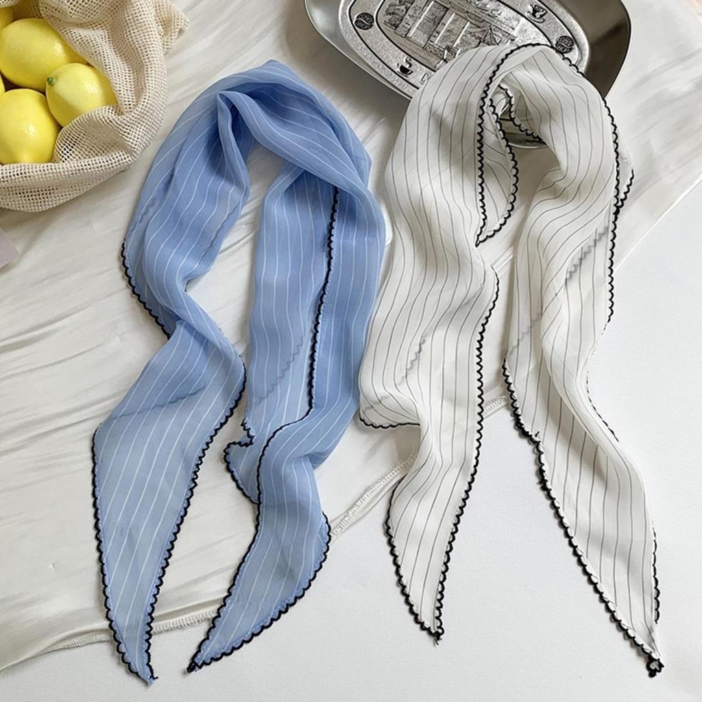 Summer  Polka Dot Striped Triangular Scarf for Women Fashionable Smple Thin Neck Scarf Tied Hair Scarves Decoration