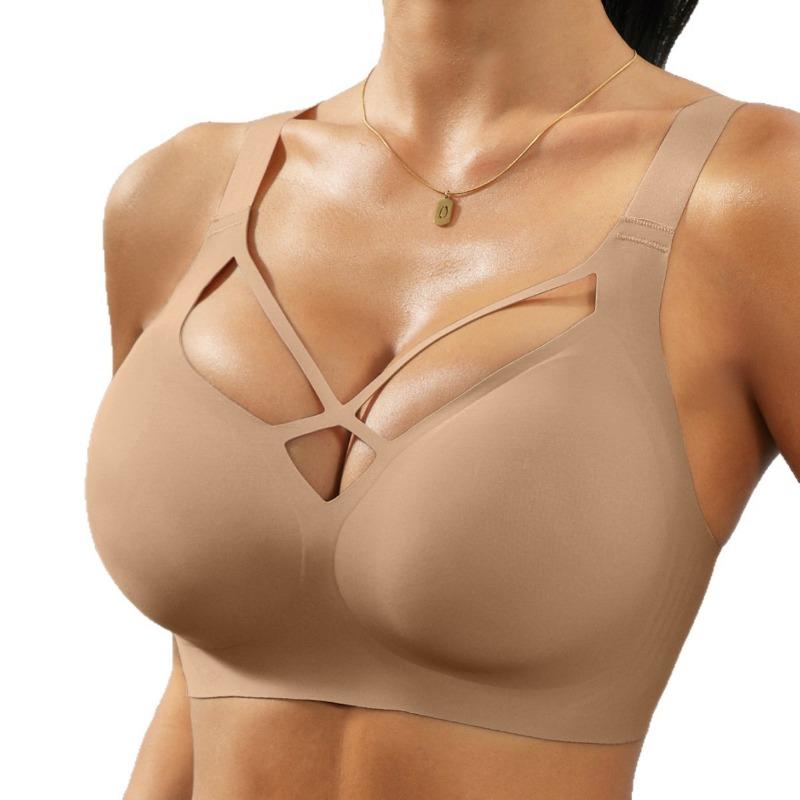 Women's Cross Strap Push Up Wireless Seamless Minimizer Bra with Back Closure Comfort Everyday Bra Set