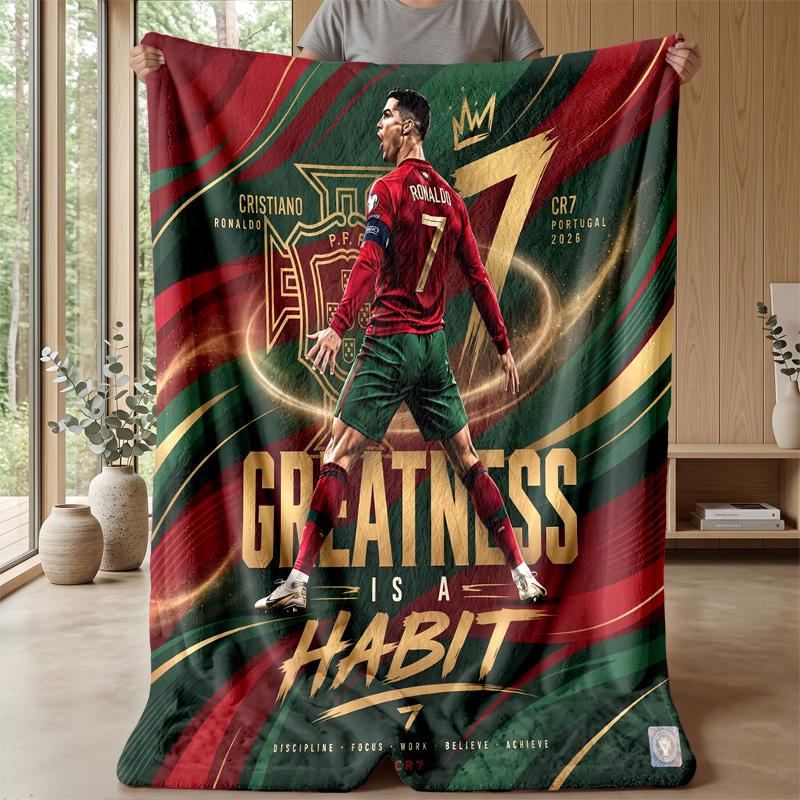 Cristiano Ronaldo Aufdruck Flanelldecke Hautfreundlich Warm Dekorativer Überwurf für Innen Couch Bett Tägliche Nutzung