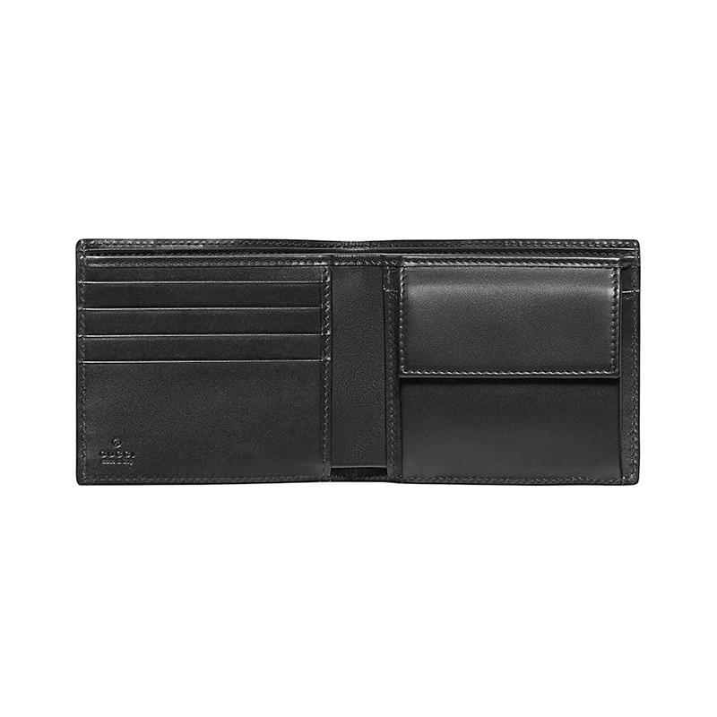 Gucci Presbyopia Logo embossed red and green striped webbing short bifold leather wallet wallet men's black