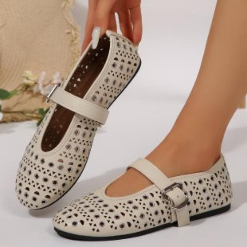 Damen Übergröße Französische Lochleder Ballerinas Minimalistisches Design Mary Jane Schuhe Frühling