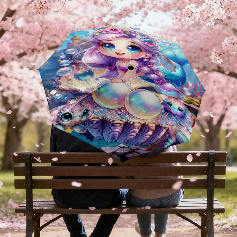 1pc Mermaid Shell Pattern Umbrella Design Automatic Opening and Closing Umbrella, High-quality Travel Umbrella,  c1128021