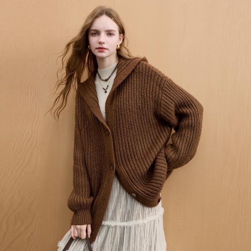 Sancai 2025 Winter Casual Hooded Knit Cardigan