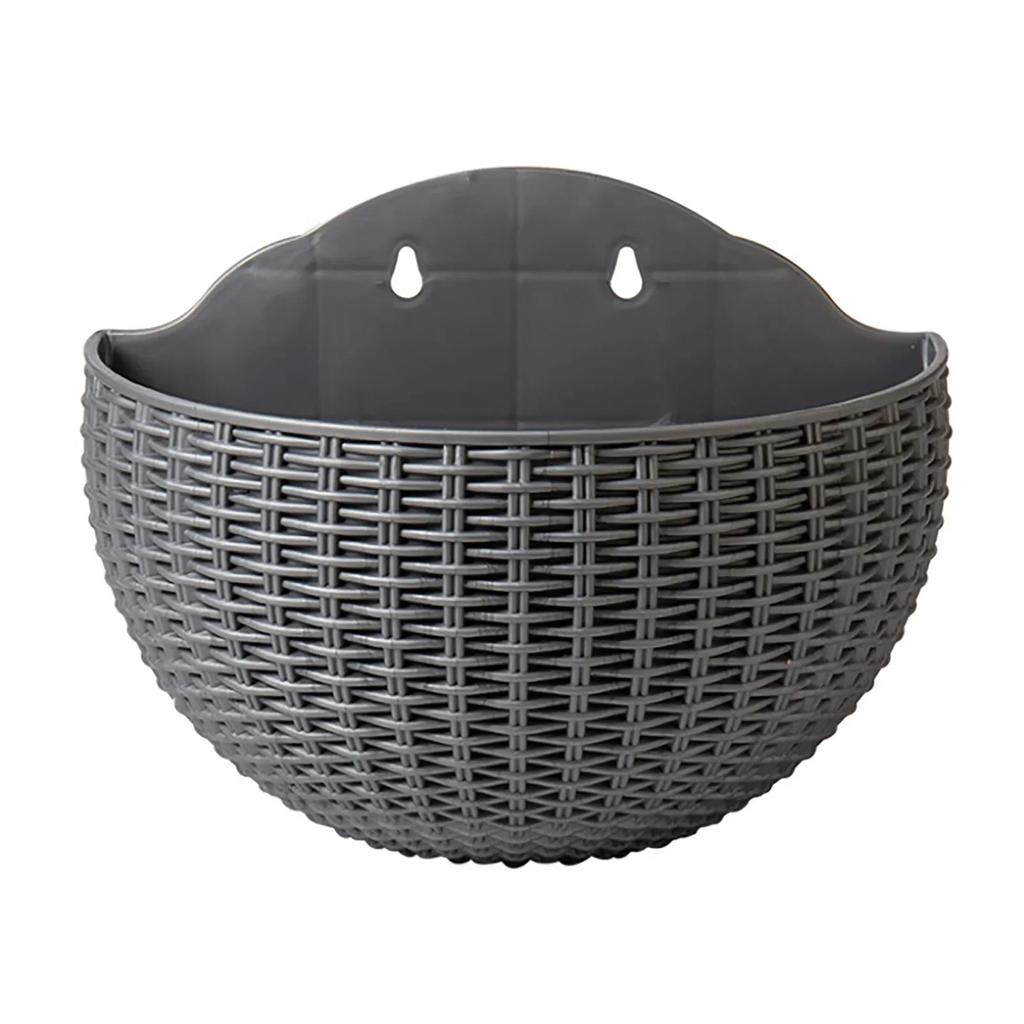 Imitation Rattan Wall-mounted Semi-circular Flower Basket No-punching Outdoor Garden Balcony Hydroponic Flower Pots Home Decor