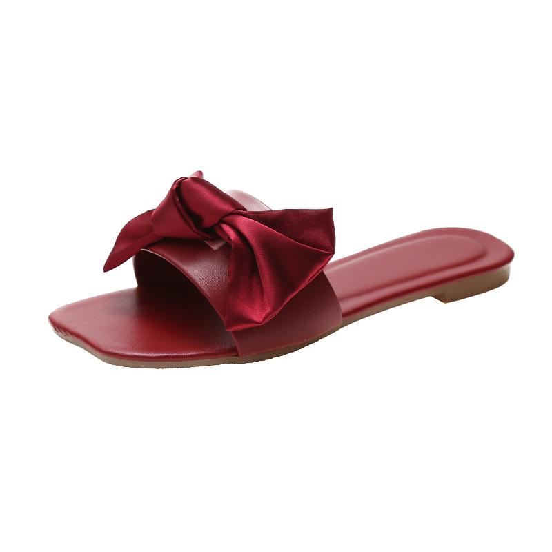 2025 Spring/Summer Women s Square-Toe Flat Bow Slides: Korean Style Fashion Sandals 37 красный