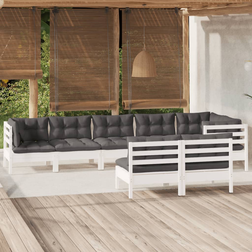 8 Piece Garden Lounge Set with Cushions White Solid Pine Wood