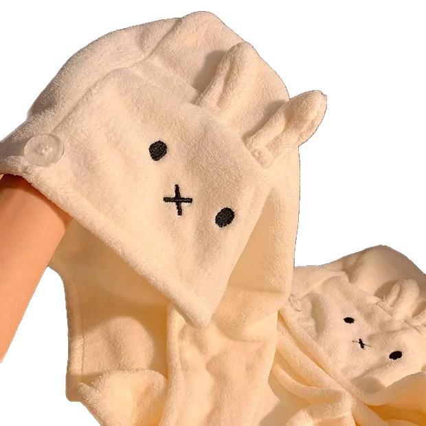 Miffy Rabbit Cartoon Coral Fleece Hair Towel - Women's Super Absorbent, Quick-Dry, Lint-Free Cap