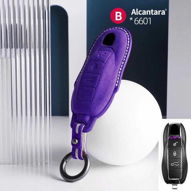 Alcantara Car Key Case Cover For Porsche Panamera Spyder Carrera Macan Cayman Cayenne 911 970 981 991 Accessories