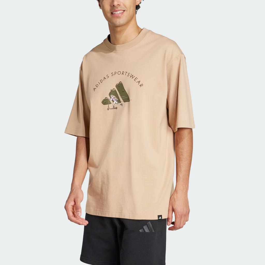 adidas Sportswear Codes Doodle Scooter Casual Round Neck Short Sleeve T-Shirt Men Tops Warm-Sand JJ3967