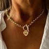 Initial Heart Necklace for Women Girls, 18K Gold Plated Stainless Steel Chunky Choker Charm Necklaces Birthday Christmas Gifts