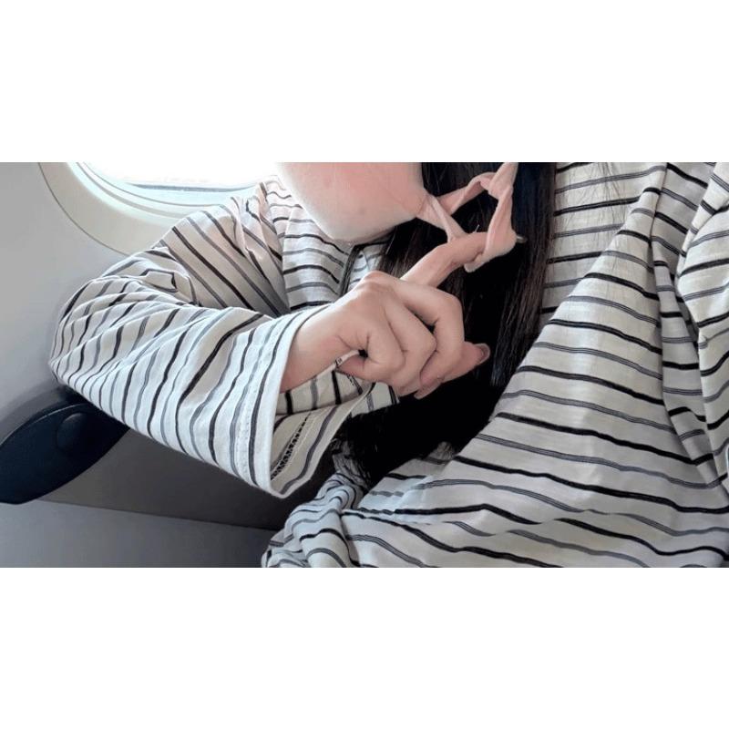 Contrast Striped Long-sleeved T-shirt for Women Summer Thin Blouse Loose Lazy Relaxed and Temperamental Top