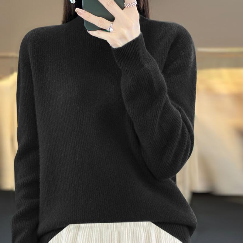 

Осенне-зимний стиль Кардиган с полувысоким воротником для женщин Простой свободный Двусторонний кашемировый вязаный свитер Пуловер Базовая рубашка XXL