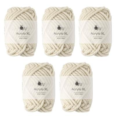 Acrylo XL Extra Thick Wool Yarn, 50g (approx. 27m), Made In Japan, 5-Ball Set (107. Beige)