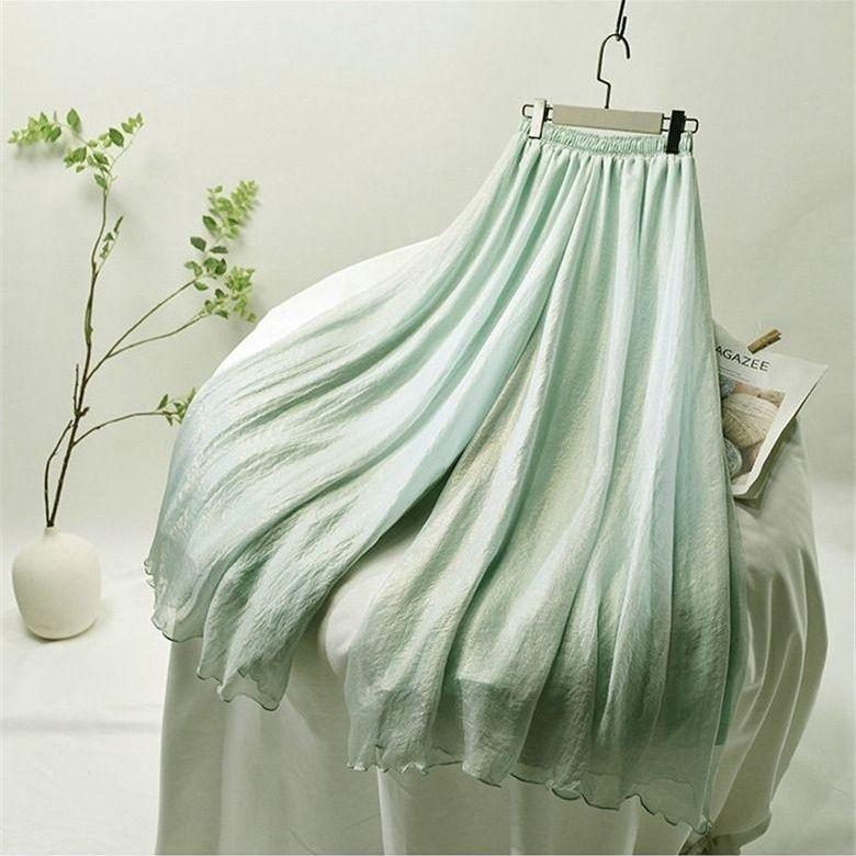 

WTEMPO Двухслойные шифоновые кюлоты для женщин - Эластичные с высокой посадкой Повседневные шифоновые брюки-юбка 2XL зелёный