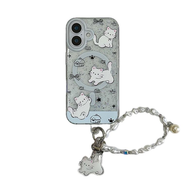 KT Cartoon Glitter Magnetic Phone Case for iPhone 17 Pro Max, 16 Pro, 15 Pro