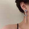 JWER Vintage Shine Crystal Zircon Cross Drop Earring For Women Girl Fashion Rhinestone Sword Earrings Punk Female Party Jewelry
