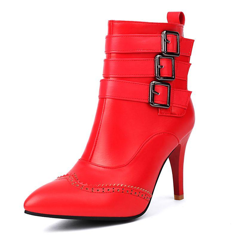 2025 Сексуальные женские ботильоны до щиколотки с острым носком, на тонком каблуке 8,5 см, на молнии, с ремешками и пряжками, больших размеров 45 46 47, для свадебной вечеринки, боты 35