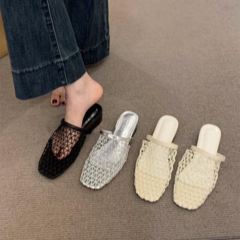 New Style Women's Slippers with Wedge Heels Thick Soles Hollowed-out Toe Caps and Half Shoes