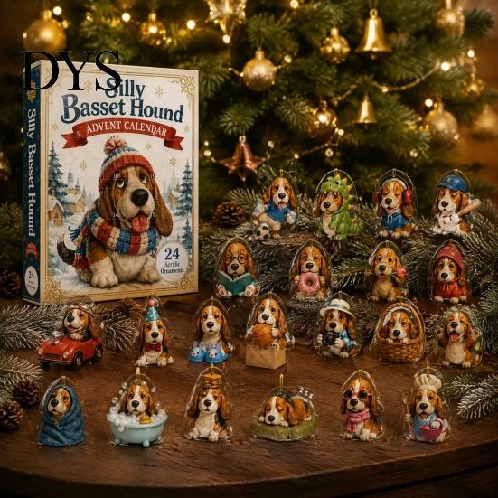 Dog Advent Calendar Calendar, 24Pcs Acrylic 2D Pet Ornament Set with Christmas Box Hanging String, Tree Countdown Decor, Gift for Lovers Holiday