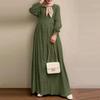 2024 Retro Puff Sleeve Dress: Elegant Solid Color Muslim Women's Clothing for Spring and Autumn