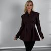 2025 Women's Solid Color Short Suit Jacket with Waist-Cinching Button Lapel and Long Sleeves