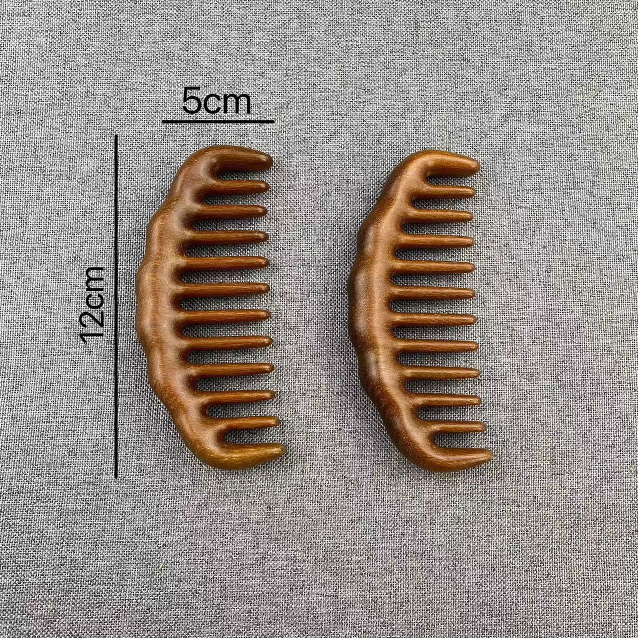 

Гребень массажный с широкими зубьями из сандалового дерева «Волна» с гравировкой логотипа - Пушистый, большой дизайн в форме полумесяца